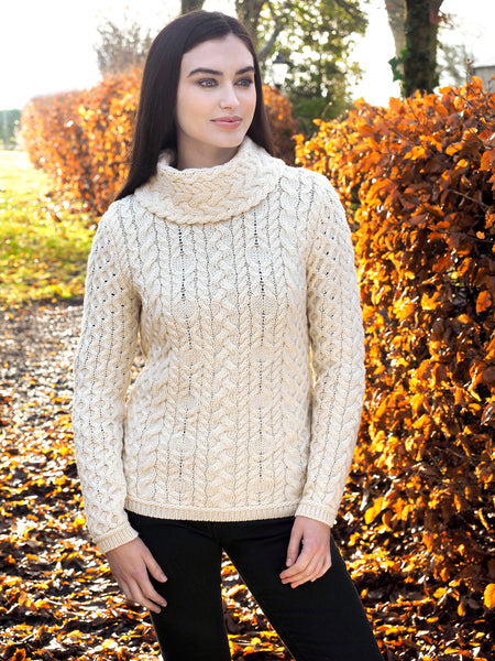 SUPER SOFT CABLE KNIT COWL NECK SWEATER