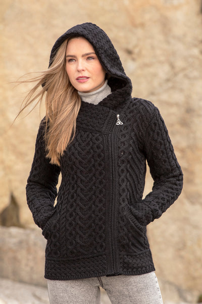 KILKENNY CABLE KNIT HOODIE WITH SIDE ZIP