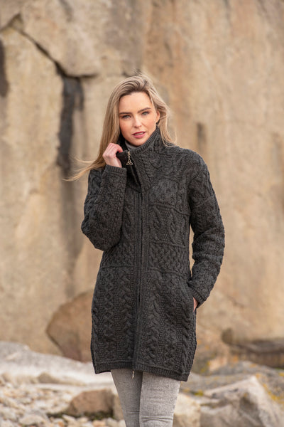 LADIES DOUBLE COLLAR MERINO ARAN COAT