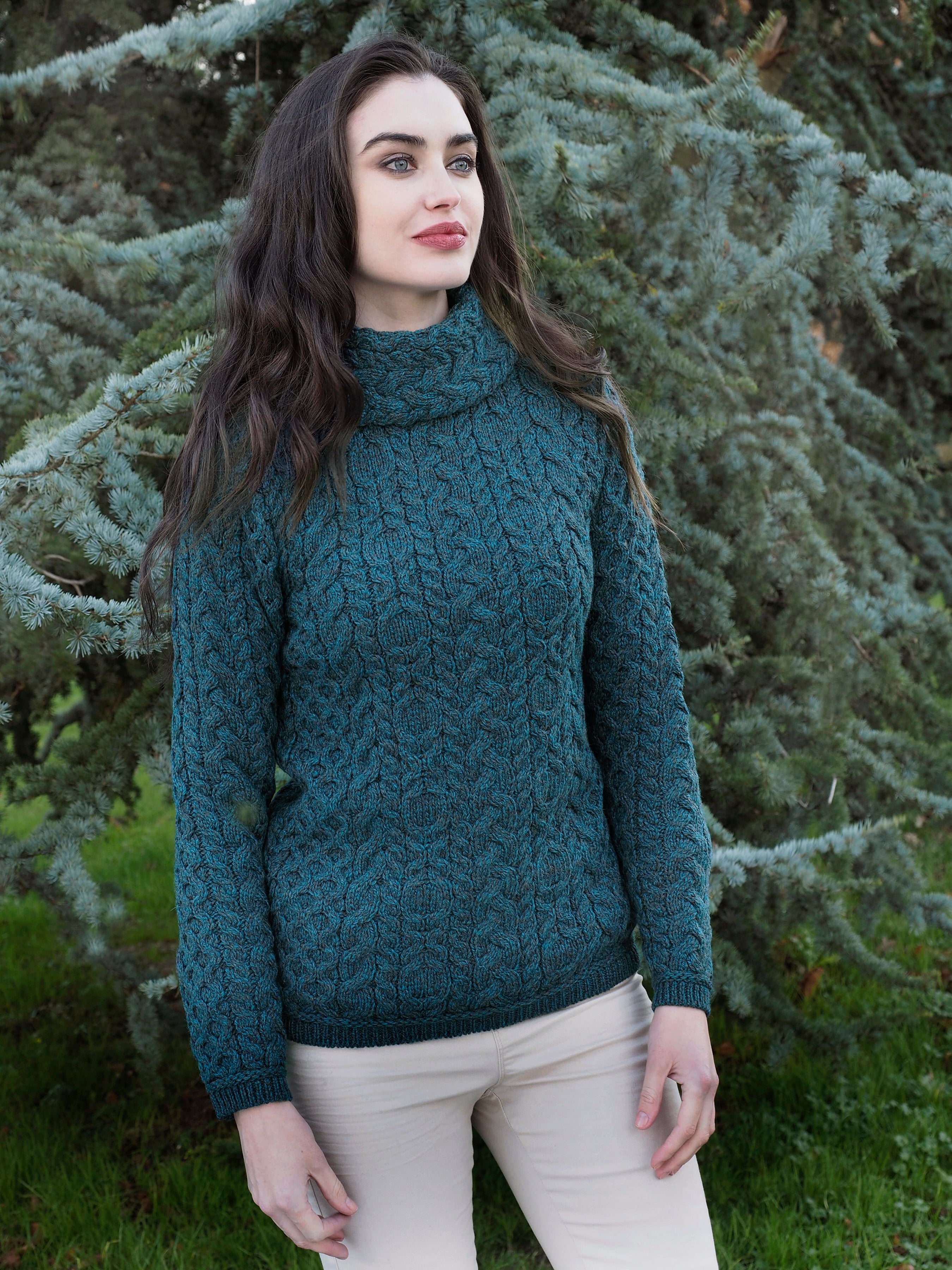 SUPER SOFT CABLE KNIT COWL NECK SWEATER The Irish Celtic Craft Shop