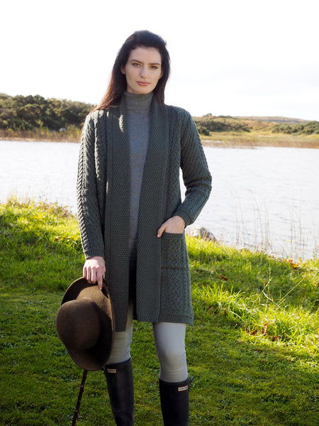 ARAN SHAWL CARDIGAN WITH EDGE TO EDGE DRAPE FRONT - The Irish Celtic ...