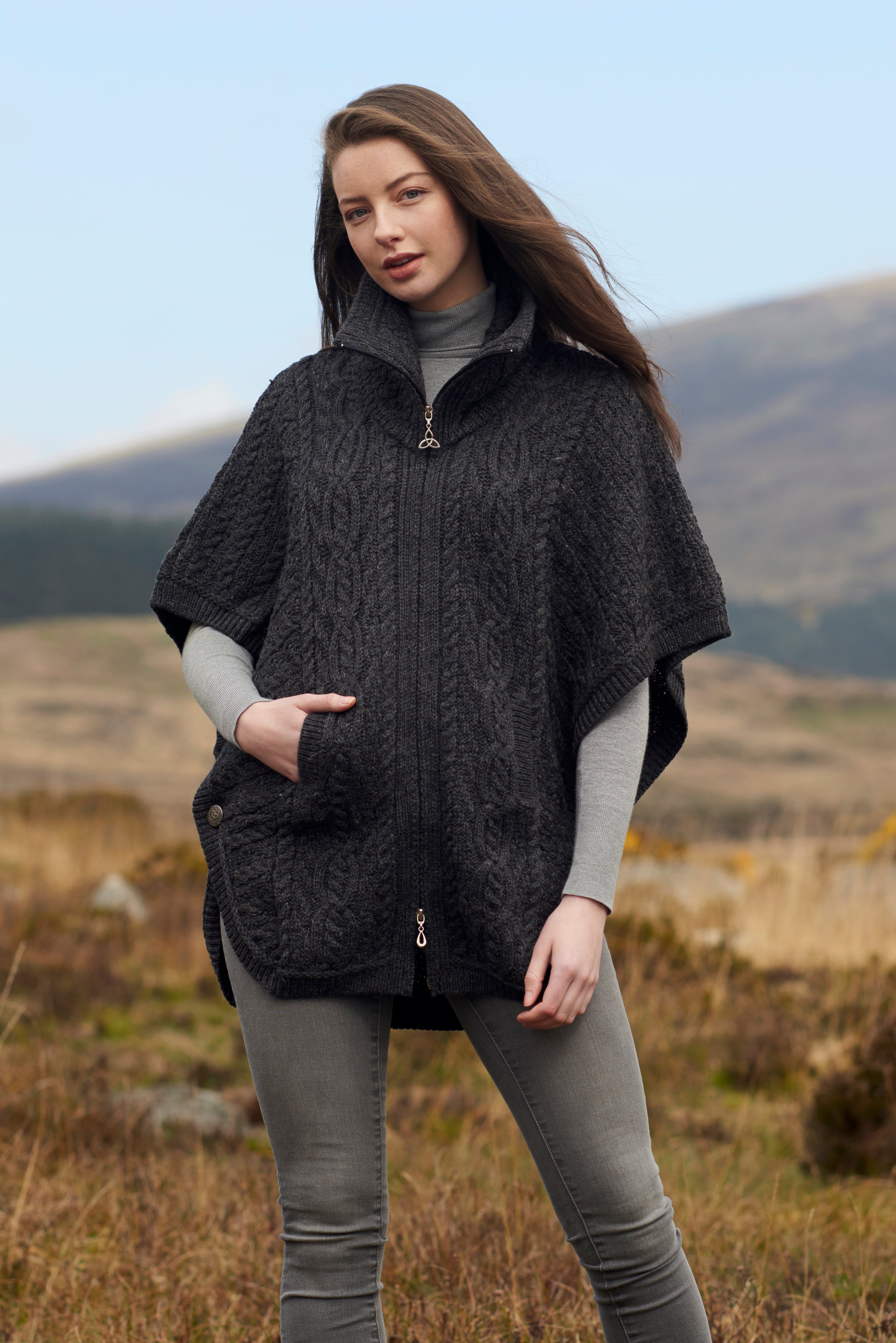 ARAN BATWING JACKET WITH FUNNEL NECK The Irish Celtic Craft Shop