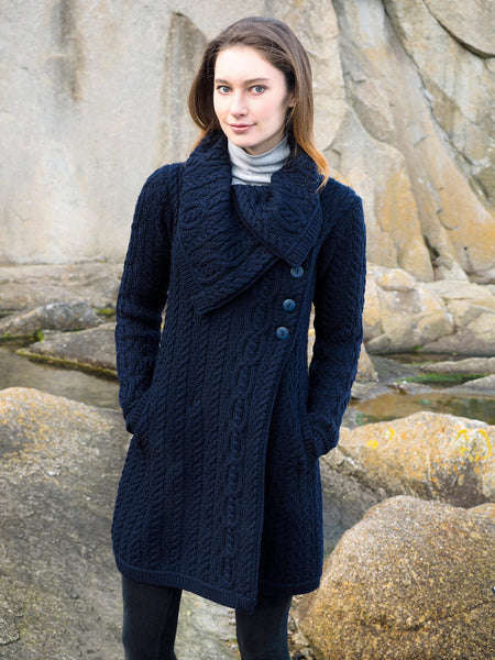 LARGE COLLAR IRISH CABLE KNIT COATIGAN