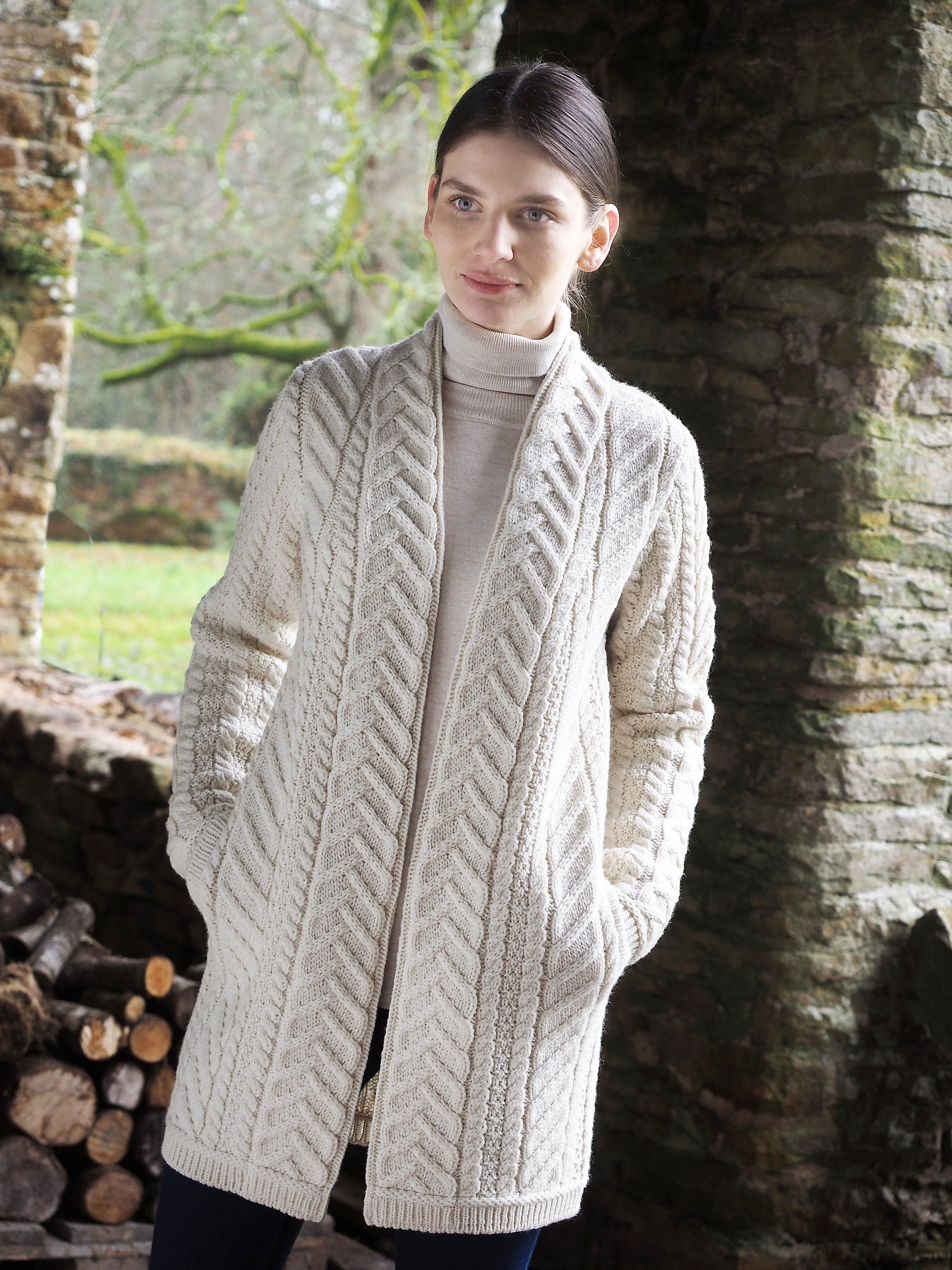 SUPER SOFT MERINO OPEN ARAN CABLE KNIT COAT - The Irish Celtic