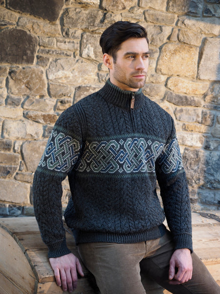 ARAN JACQUARD SWEATER WITH HALF ZIP
