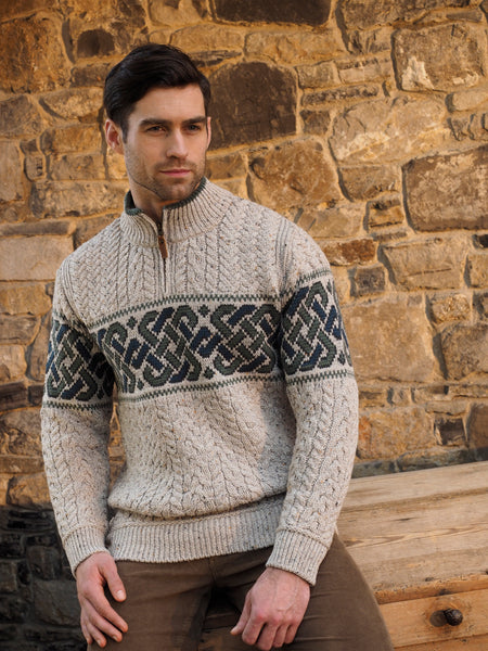 ARAN JACQUARD SWEATER WITH HALF ZIP