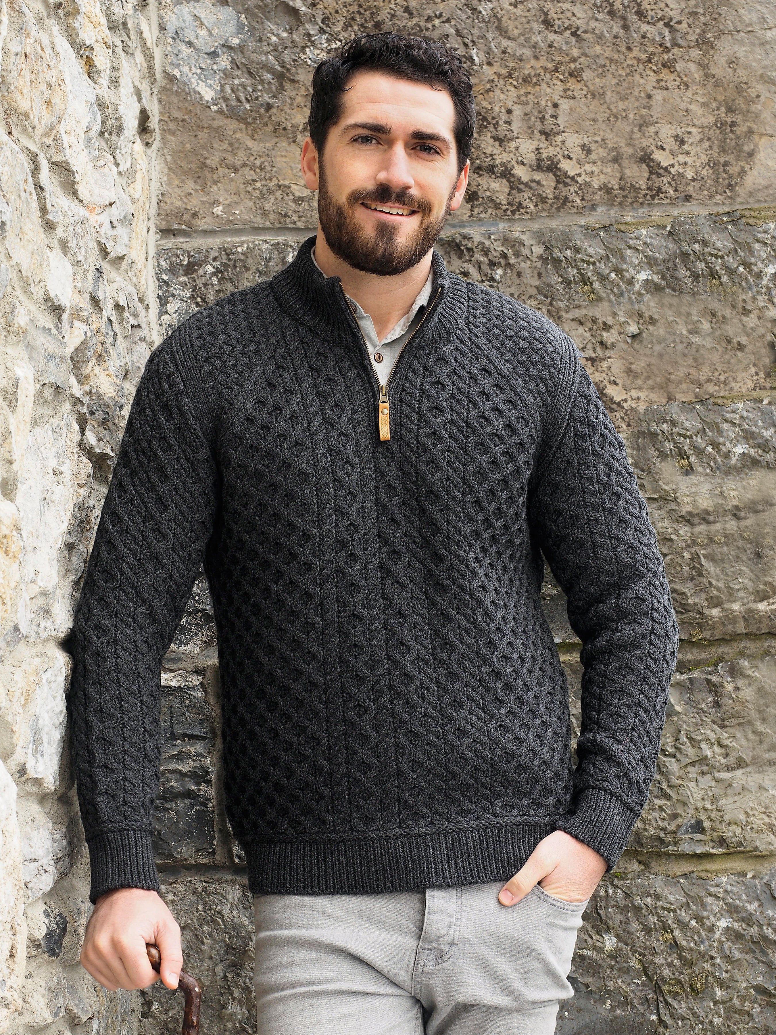 SUPER SOFT HALF ZIP DESIGN ARAN SWEATER The Irish Celtic Craft Shop