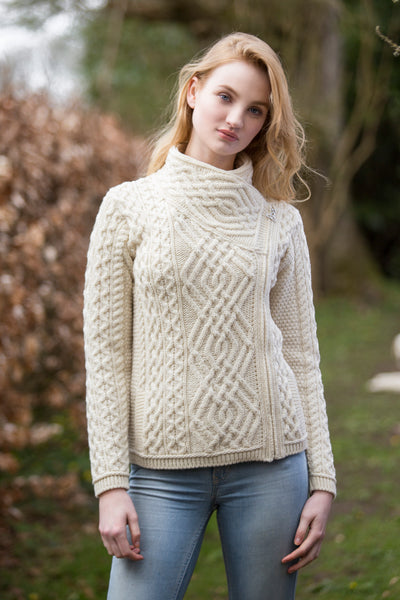 ARAN CABLE STITCH CARDIGAN WITH SIDE ZIP