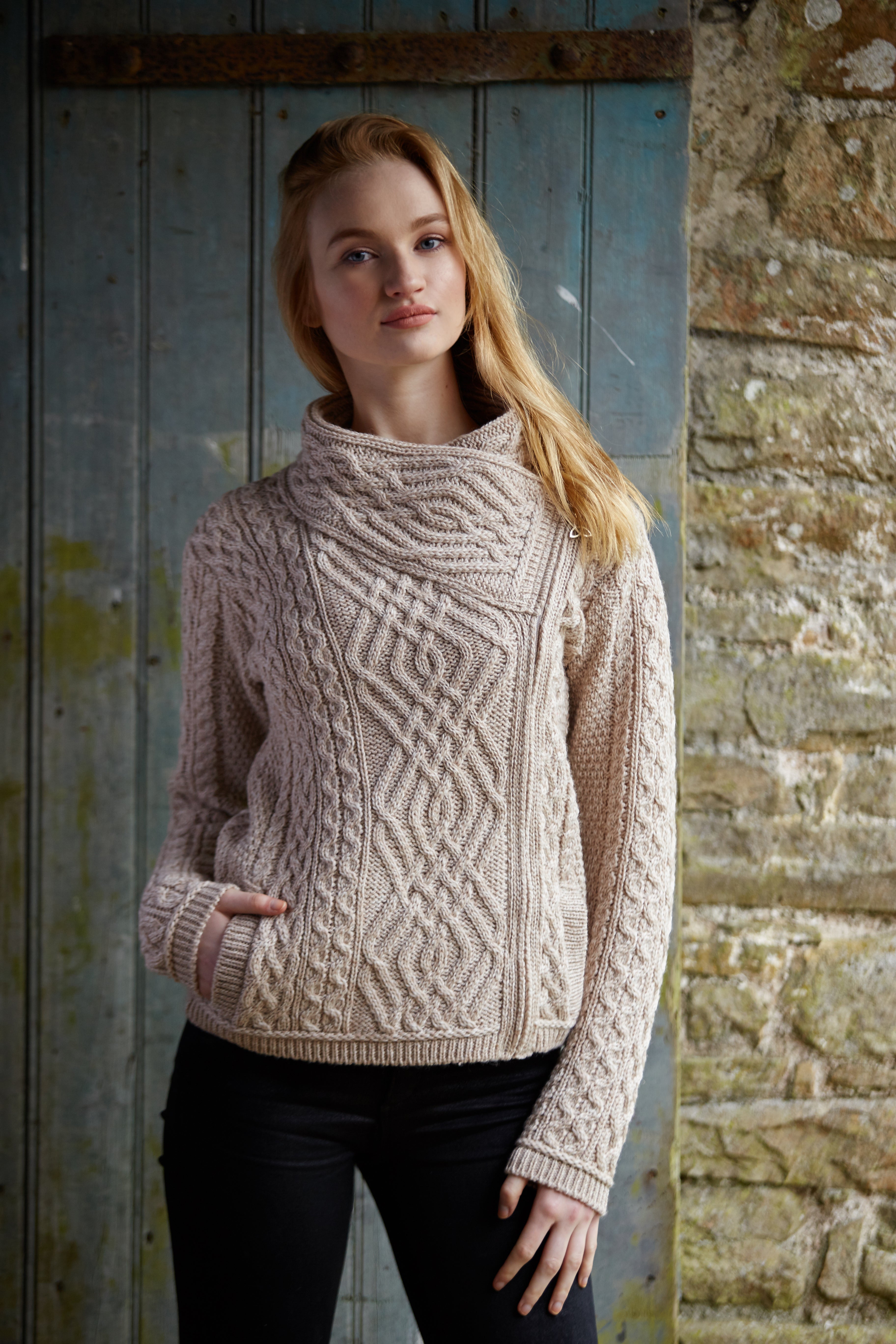 ARAN CABLE STITCH CARDIGAN WITH SIDE ZIP The Irish Celtic Craft Shop